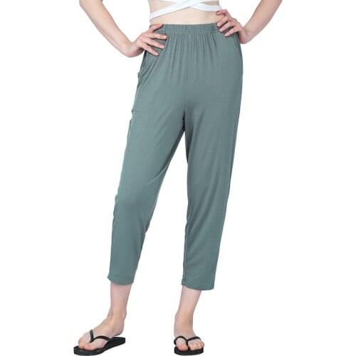 2021 Female Amoi Super Large Size Cotton High Stretch Casual Bottoming Home Loose Cropped Trousers