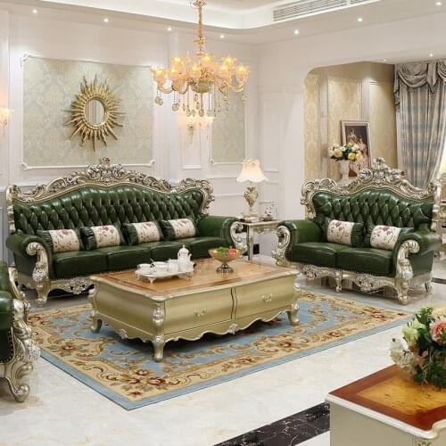 Baijia Huiou sofa combination French Carved leather sofa living room furniture solid wood f72