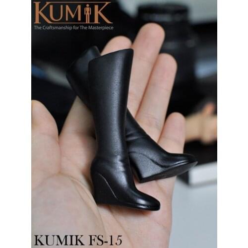 Kumik FS-15 1/6 Scale Female High-Heeled Leather Black Shoes Boots Toy For 12" Action Figure Model Toys