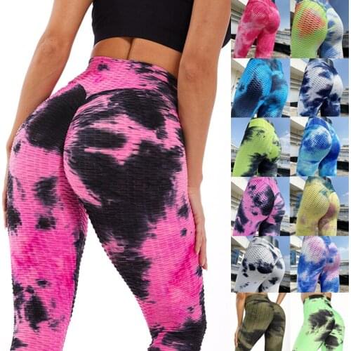 Sports Tights Women Gym High Waist Push-Up Yoga Pants Tie-Dye Jacquard Sports Tight Running Pants Women Leggings