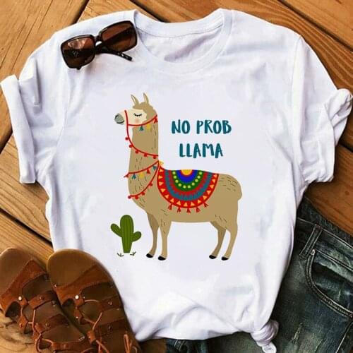 Summer fashion womens t-shirt cartoon grass mud horse print t-shirt casual short-sleeved graphic top Korean tee female