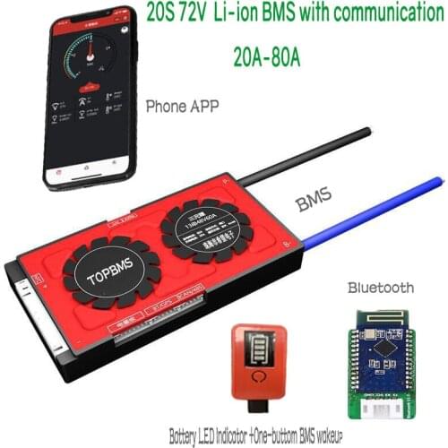 20S 72V Li-ion BMS 20A80A with Bluetooth phone APP RS485 CANbus NTC UART screen for Li-ion Batteries 3.7V connected in 20 series