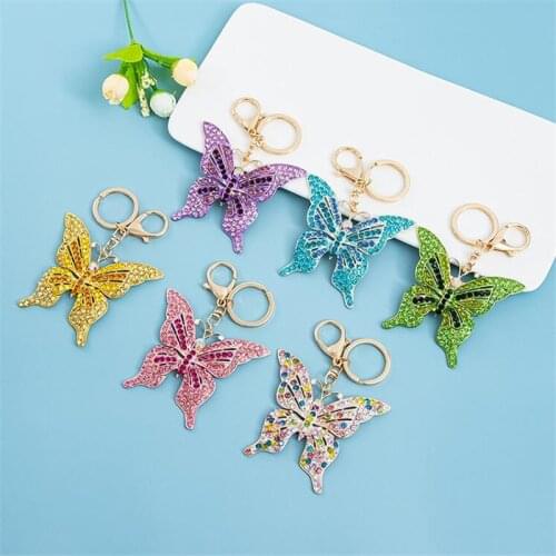 Sweet Rhinestone Butterfly Green Keychain Cute Crystal Insect Elegant Charm Pendant Handbag Accessories Key Ring Jewelry