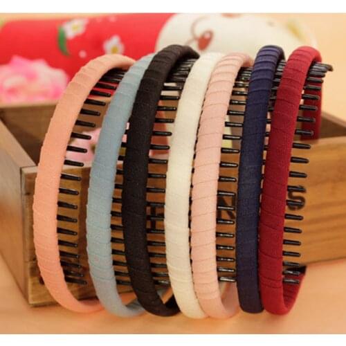 Fashion Hairbands Hair Accessory Girls Metal Hair Teeth Comb Hair Headbands Hoop Children Solid Hair Band DIY Headband Head