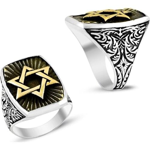 925 Sterling Silver Men Ring Original Hot Selling Rings Antique Pattern Solomons Seal Men Ring Vintage Jewelry