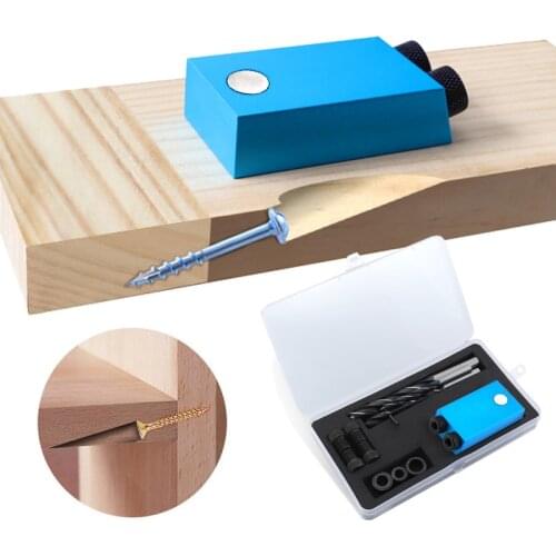 14PCS/Set Pocket Hole Jig Kit 6 8 10mm Drill Guide Locator Aluminum Alloy 15 Degree Oblique Hole Drilling Jig for Woodworking