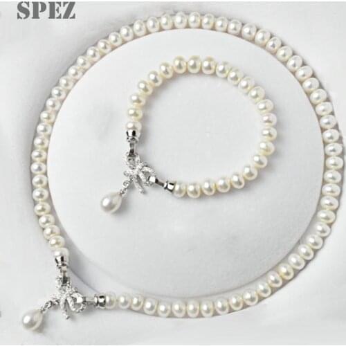 Natural Pearl Sets 100%Real Freshwater Pearl Pendant Necklace Bracelet For Women Jewelry Fashion Gift SPEZ