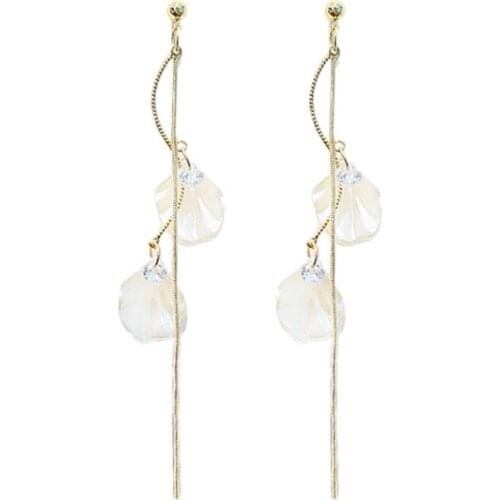 New Fashion Big Resin Shell Drop Earrings Trendy Vintage Rhinestone Beads Long Chain Dangle Earrings for Women Party Jewelry