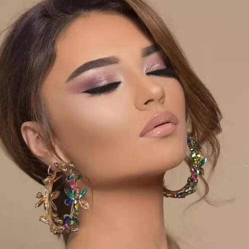 New Design Multicolors Rhinestone Flowers Hoop Earrings For Women Jewelry Geogous Statement Earrings Accessories Hot Sale