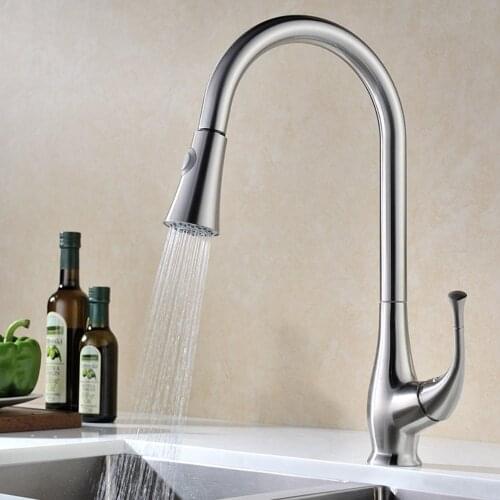 Stainless steel Single Lever High Arc Pull Down Kitchen Faucet, Brushed Single Handle Pull Out Sprayer Kitchen Mixer faucet