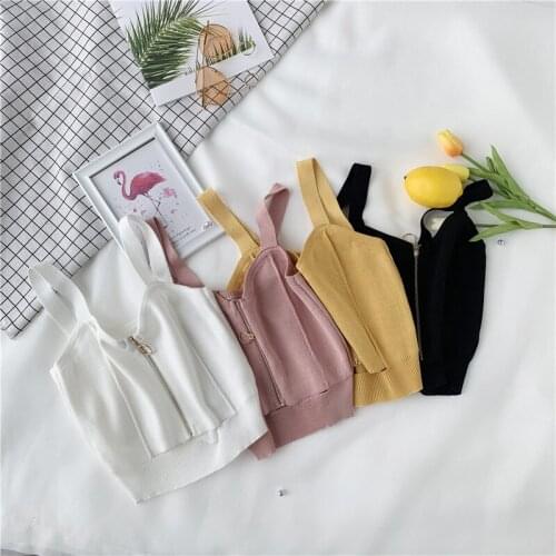 Pearl Diary Women Summer Knitted Crop Tops Zipper Front Sweetheart Neck Strappy Short Tops Sleeveless Slim Fit Going Out Top