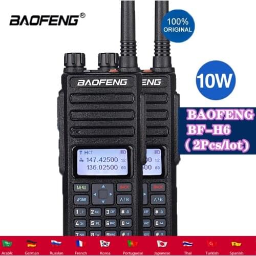 2pcs Baofeng BF-H6 BFH6 10W Walkie-talkie 10 50 KM Ham High Power Long Range Standby Two-way Dual Band VHF UHF CB Radio PTT