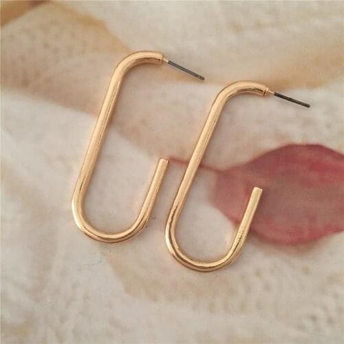 Casual Simple Gold Color Plating Clip Hook Shape Hoop Earrings For Women Girl Geometric Chunky Bohemia Fashion Jewelry