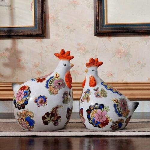 Retro Floral Ceramic Chicken Decoration Creative Wedding Gift Home Living Room Dining Table Wine Cabinet Decoration New House