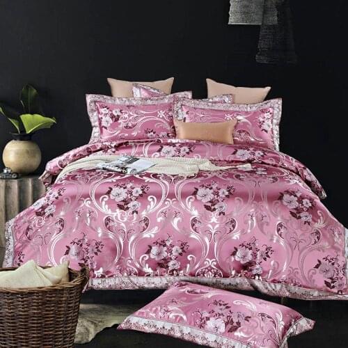 Deluxe silk, cotton and Satin Jacquard quilt, broken flower queens bed, 4pcs quilt, sheet Pillowcase