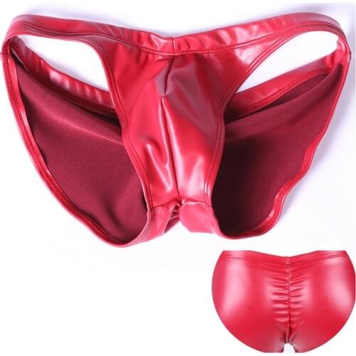 MEISE Sexy Latex Briefs Men Low Rise Underwear Shiny PU Short Pants U Pouch Crotch G-string Thongs Gay Underpants Mini Short