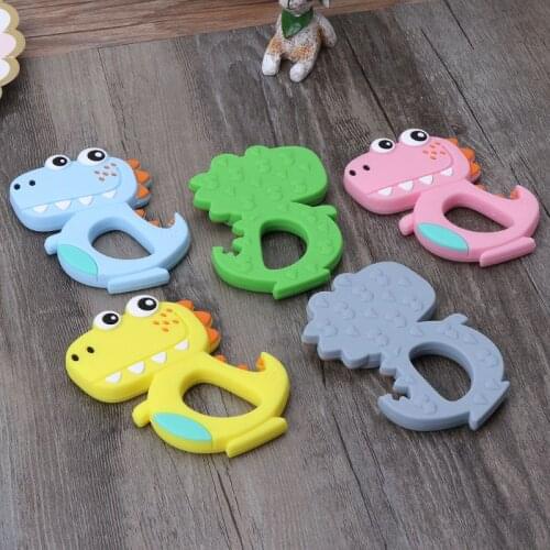 Food Grade Silicone Teethers DIY Animal Dinosaur Baby Ring Teether Infant Chew Charms Kids Teething Gift Toddler Toys 63HE