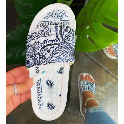 Womens Comfy Bandana Slip-On Slippers Ladies Slides Indoor Outdoor Flip-flops Beach Shoes Summer Flip Flops Anti-Slip Footwear