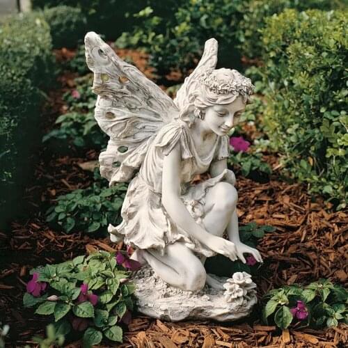 Sitting Fairy Statue Sculpture Crafts Art Decorations Figurines Resin Statues Fairies Landscaping Yard Statuette Ornaments