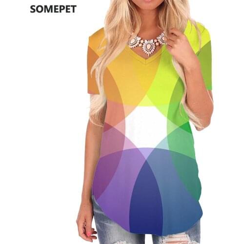 SOMEPET Colorful T-shirt women Pattern T-shirts 3d Art V-neck Tshirt Psychedelic Shirt Print Womens Clothing Punk Rock Loose New