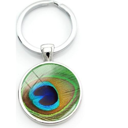 TAFREE Abstract Emerald Peacock Feather Key Keychains For Lovers Best Gifts 2021 Metal Keyrings With Glass Beads Bag Ornament