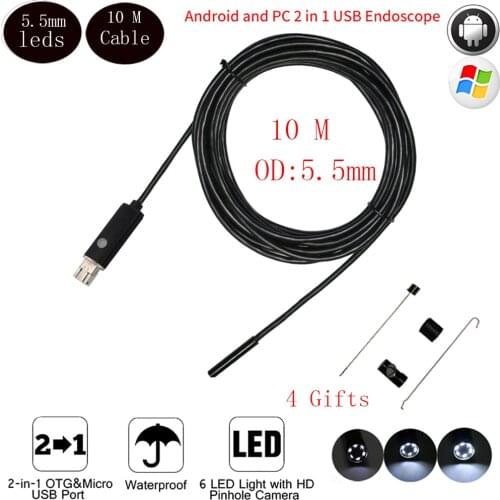 5.5mm 10M Usb Android Endoscope Camera For OTG Smartphone PC IP68 Hd Snake Inspection Camera Support Car Pcb Detection