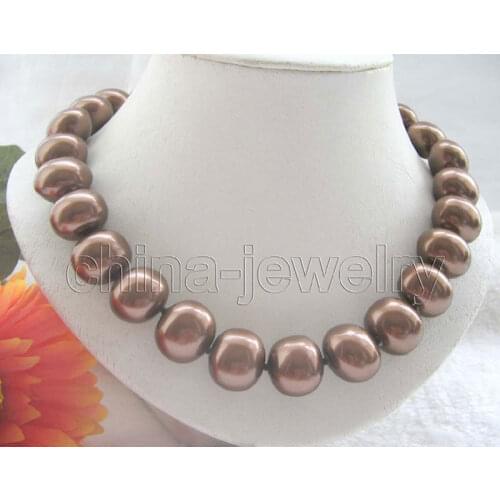 P5742-18" 19mm coffee south sea shell pearl necklace - >jewerly free shipping filled clasp