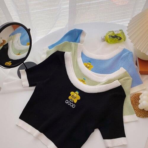 Anime Womens Tee Shirt Goth Crop Top Short Sleeve T-shirts Harajuku Clothes Kawaii Jumper Blouses Female Clothing Knitted Tank