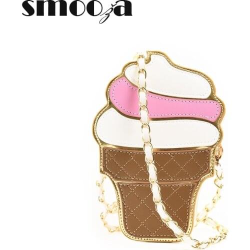 SMOOZA Cute Cartoon Women Bag Ice Cream Cupcake Shape Mini Shoulder Bag Metal Chain Mobile Keys Coin Crossbody Sling Bag