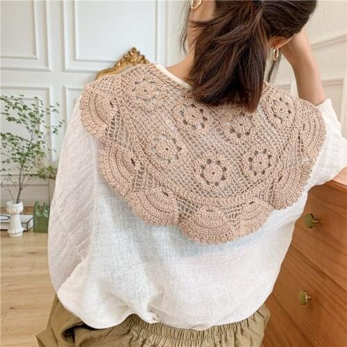 Women False Collar Pastoral Style Fake Collars Hollow Out Embroidery Floral Lace Half Shirt Shawl With Lace Up Bowtie Necklace