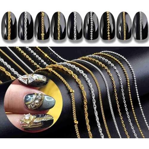 1Bag Metal Chain Fashion Crystal Stud Nail Art Decorations Gold Silver UV Gel Polish Manicure DIY Salon Supply