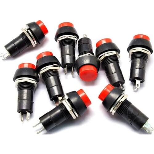 10PCS Round Push Button Switch PBS-11A ON-OFF Self-locking 250VAC 1A Red