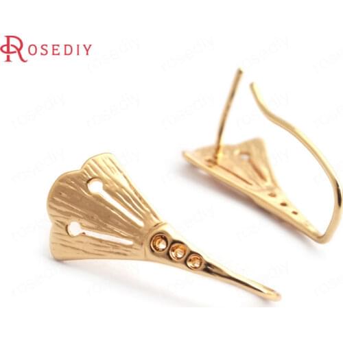 35211)10PCS 23MM Width 11MM 24K Gold Color Brass Long Fan Shape Earrings Hooks High Quality Diy Jewelry Findings Accessories