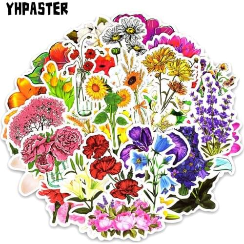 50Pcs/Set Colorful Flowers Graffiti Stickers For DIY Luggage Laptop Refrigerator Motorcycle Car Skateboard Childrens Stickers