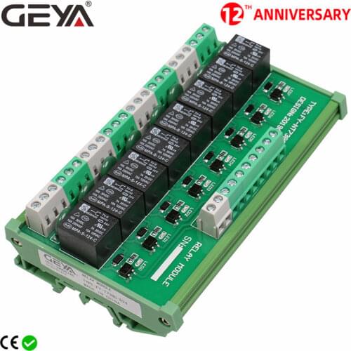 GEYA 8 Channel Interface Relay Module 12VACDC 24VACDC DIN Rail Panel Mount for Automation PLC Board