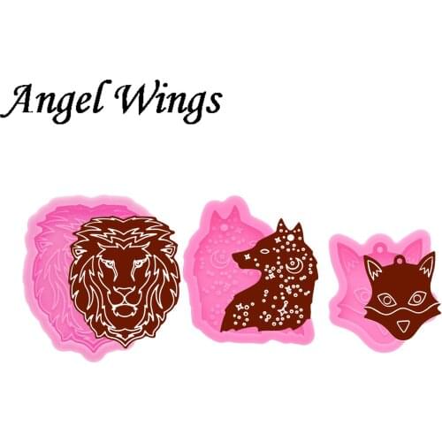 Shiny Fox/lion/wolf Head Badge Reel Silicone Molds DIY Phone Grip Mold Jewelry Epoxy Resin Custom Wholesale DY1054