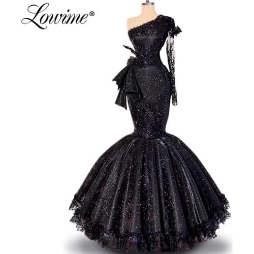 Black Evening Gown Mermaid One Shoulder Party Dresses 2020 Customized Saudi Arabia Dubai Prom Dress Robe De Soiree Aibye