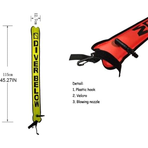 Diving 210D Nylon Sealed Surface Marker Blowing Buoy Finger Spool Dive Reel and Ended Clip Swimming Diving Water Sports F2TC