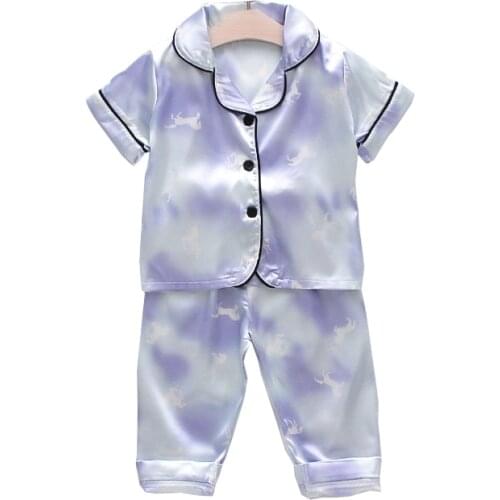 Childrens clothing Children pajamas 2pcs sets Cartoon short-sleeved top + trousers household suit baby boy cloths kids Sleep