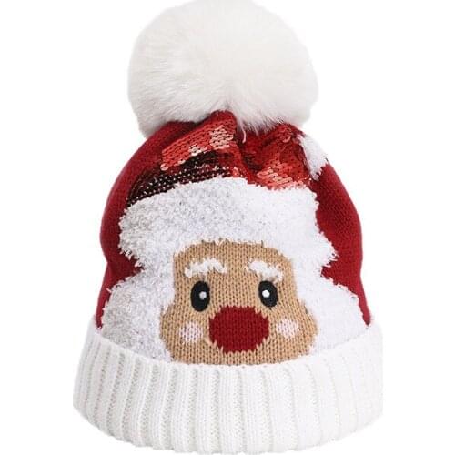 Childrens Hat New Santa Claus Wool Warm Winter Comfortable Cartoon Cute Sequin Knit Photograph Christmas Gift Baby Woolen Cap