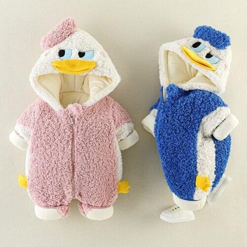 Baby Winter Jumper Warm Cotton Thicken Newborns Onesie Cute 3D Duck Design Rompers For Infant Baby Pink/Blue Boy/Girl Jumpsuits