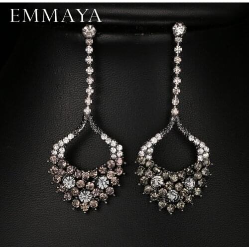 Emmaya Fashion Crystal Jewelry Gun Black Color Stud Earrings for Women Trendy Cheap Decoration Wedding Party