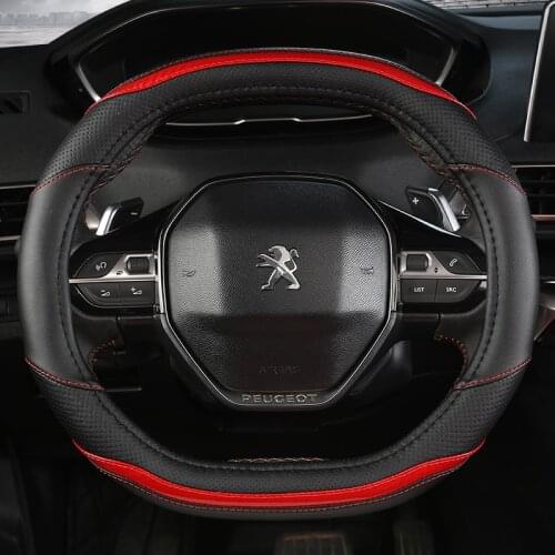 KKYSYELVA for Peugeot 3008 4008 5008 Car Steering Wheel Cover Carbon Fibre + PU Leather Auto Accessories interior Coche