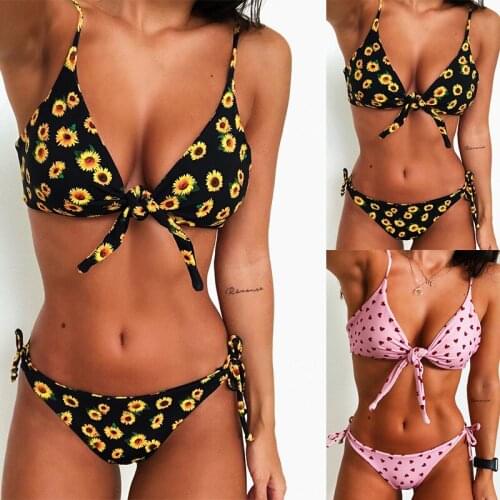 Exy Floral Push Up Bikini Set Sunflower Women Swimsuit Bathing Suit Padded Summer Beachwear Women Maillot De Be Femme 2020