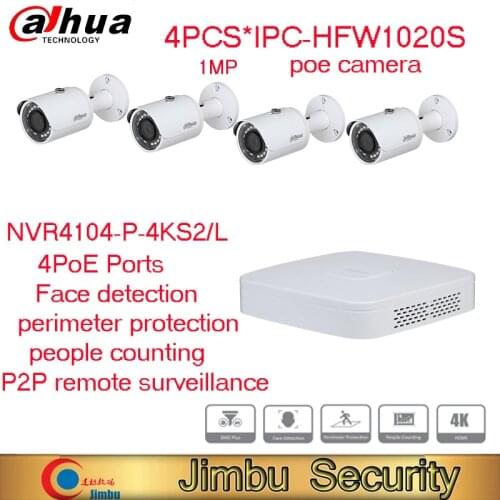 Dahua NVR kit CCTV support POE video recorder NVR4104-P-4KS2/L+4pcs*IPC-HFW1020S Surveillance Kit security outdoor camera system