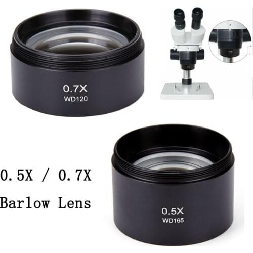 0.5X 0.7X Barlow Lens Stereo Microscope Auxiliary Lens Barlow Objective Lens Binocular Trinocular Microscope Parts