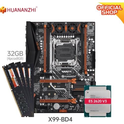 HUANANZHI X99 BD4 X99 Motherboard with Intel XEON E5 2620 v3 with 4*8G DDR4 NON-ECC memory combo kit set NVME NGFF SATA USB 3.0