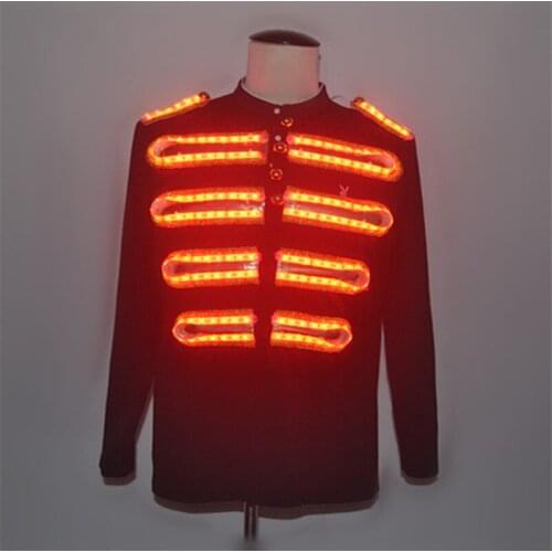 EC88 Robot men dance costumes led RGB light t-shirt long sleeves party wears colorful clothe luminous glowing coat dj outfits DS