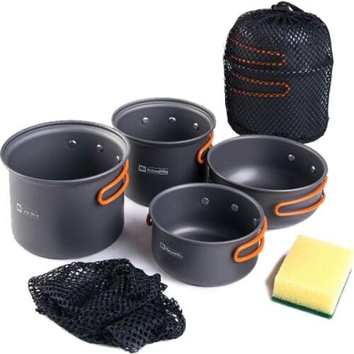 New Ultralight Outdoor Camping Cookware Utensils Four Combination Cookware Tableware For Picnic Bowl Pot Pan Set Naturehik