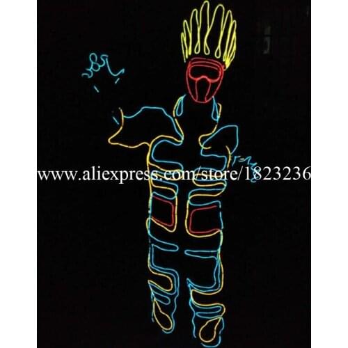 Wholesale 6 Sets Super Bright EL Wire Clothes Led Luminous Ballroom Costumes Suit Dance Wear For Stage DJ Bar Party Show
